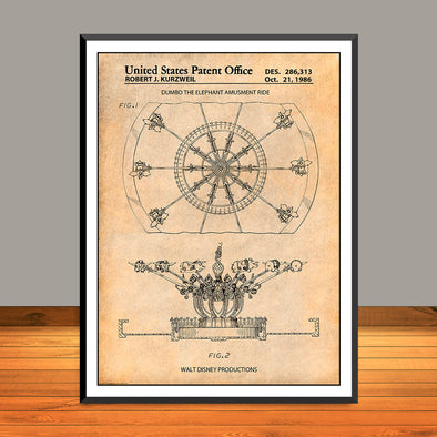 1986 Disney Dumbo Elephant Ride Patent Print - Unframed