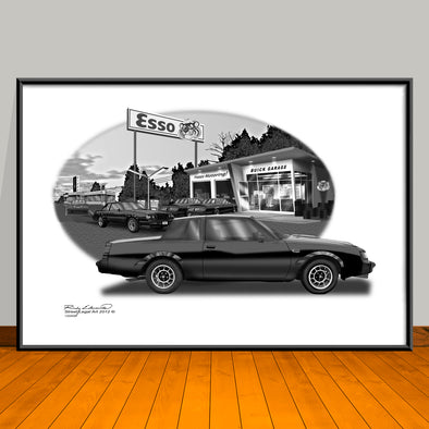 1987 Buick Grand National Black & White 120509 Muscle Car Art Print - 13" X 19" UNFRAMED