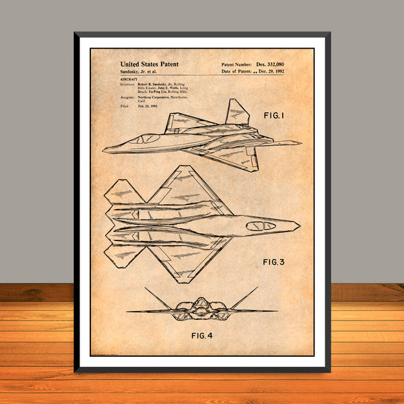 1992 F-22 Raptor Airplane Patent Print - Unframed