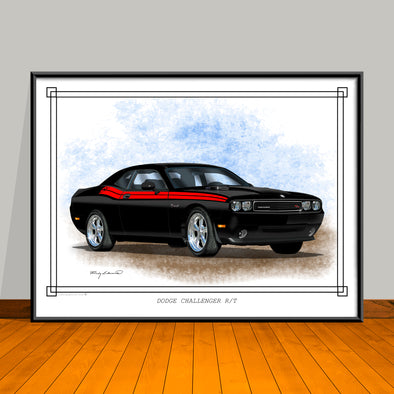 2008 2023 Dodge Challenger R/T Stripe Options Art Print - 18" X 24" UNFRAMED