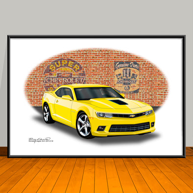 2014 Chevrolet Camaro SS Brick Wall Muscle Car Art Print 13" X 19" UNFRAMED