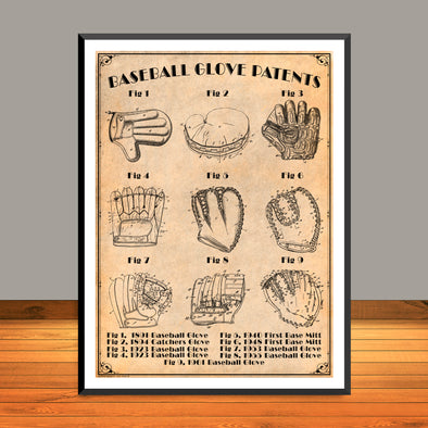 Vintage Baseball Gloves Patent Prints - Collage - UNFRAMED