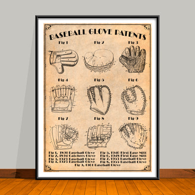 Vintage Baseball Gloves Patent Prints - Collage - UNFRAMED