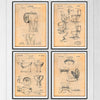 Bathroom Invention drawings set of four patents all on an antique paper background, unframed art prints.
