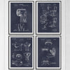 Bathroom Invention drawings set of four patents all on a blackboard background, unframed art prints.