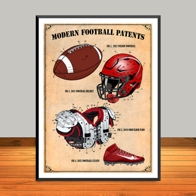 Modern Football Patents Print Colorized Collage - UNFRAMED