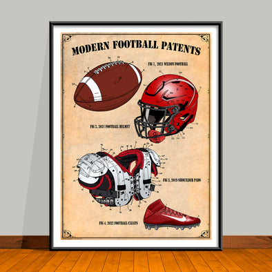 Modern Football Patents Print Colorized Collage - UNFRAMED