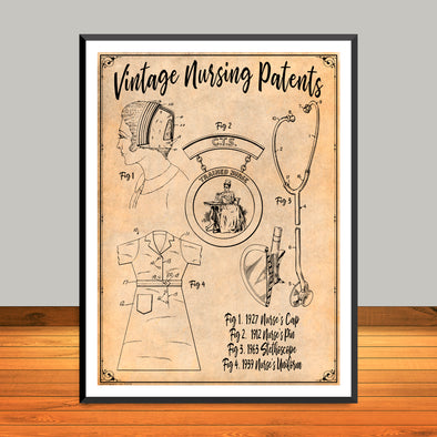 Nursing Patents Collage Art Print - Vintage Edition - UNFRAMED