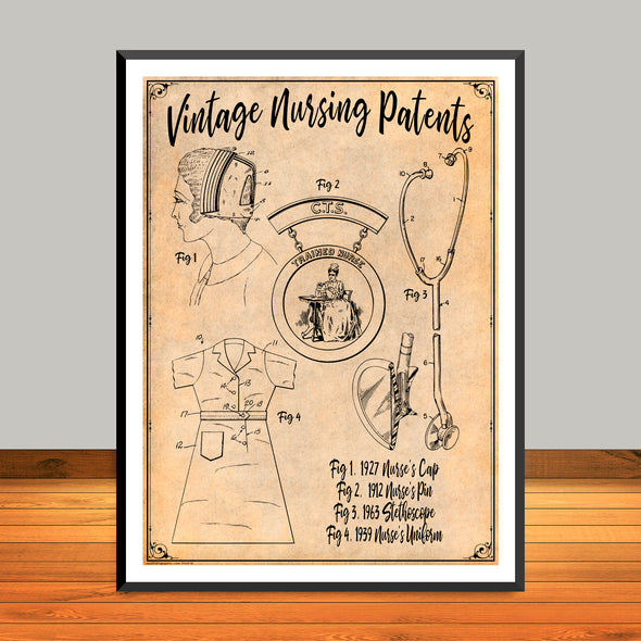 Nursing Patents Collage Art Print - Vintage Edition - UNFRAMED