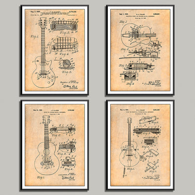 Gibson Patent Set of 4 Guitar Patent Prints - UNFRAMED