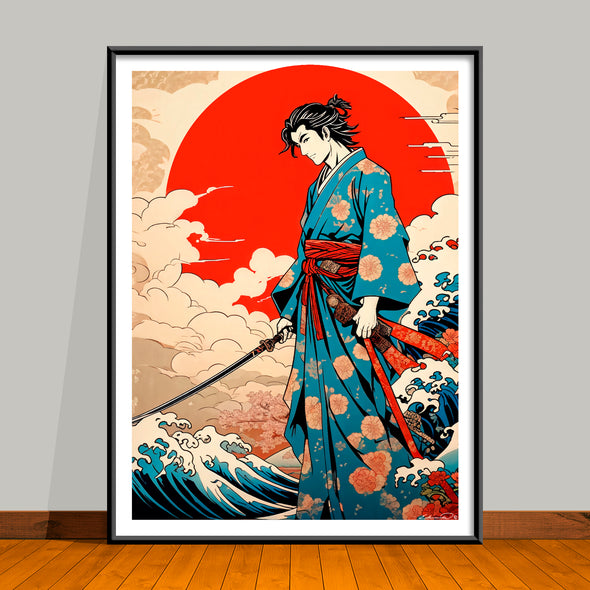 Traditional Ukiyo-e Samurai Art Print, Modern Art, Japanese Poster - 2 Styles