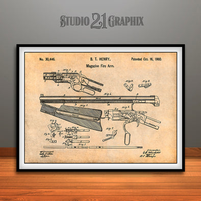 1860 Winchester Repeating Rifle Patent Print Antique Paper