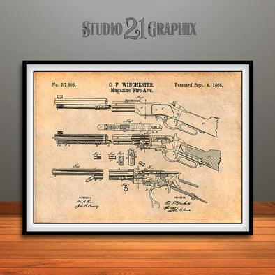 1866 Winchester Lever Action Rifle Patent Print Antique Paper