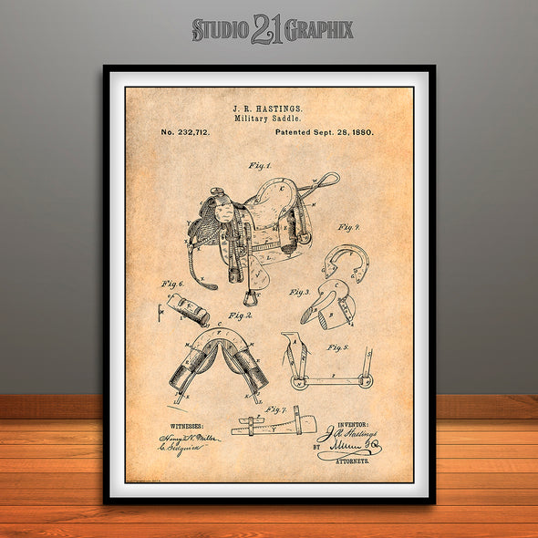 1880 Military Saddle Patent Print Antique Paper