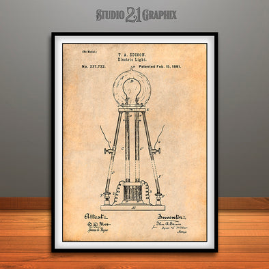 1881 Edison Bulb Patent Print Antique Paper