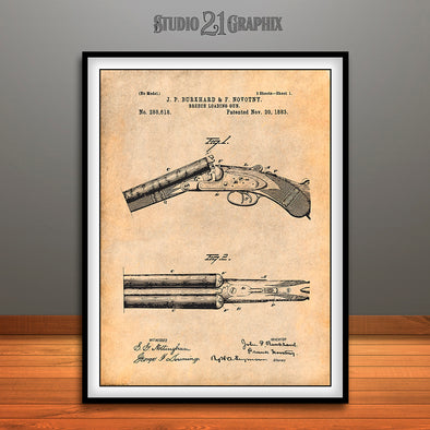 1883 Breech Loading Shotgun Patent Print Antique Paper