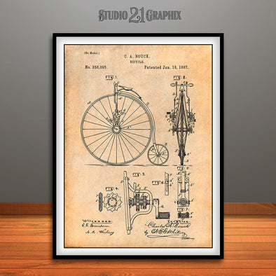 1887 Bouck Bicycle Patent Print Antique Paper