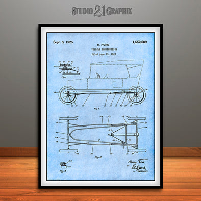 1922 Henry Ford Vehicle Construction Patent Print Light Blue