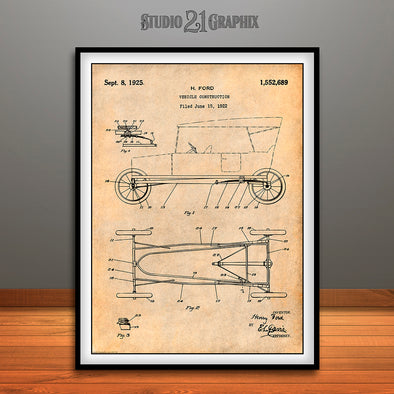 1922 Henry Ford Vehicle Construction Patent Print Antique Paper