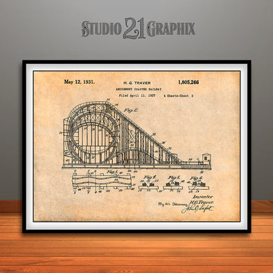 1927 Roller Coaster Patent Print Antique Paper