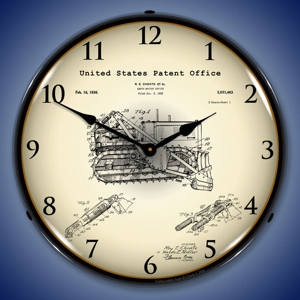1932 Earth Moving Bulldozer Patent LED Clock