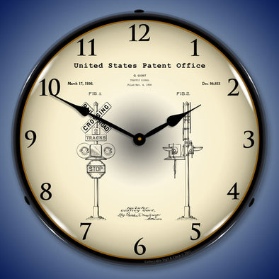 1935 Railroad Train Crossing Signal Patent LED Clock