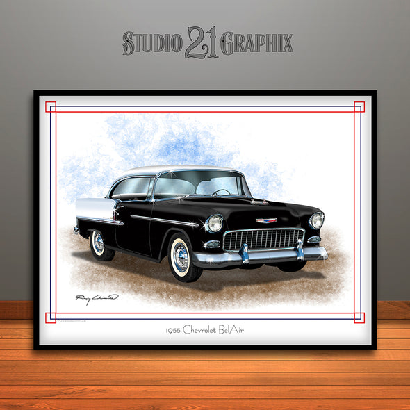 1955 Chevrolet BelAir Muscle Car Art Print Black