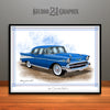 1957 Chevrolet BelAir Muscle Car Art Print Blue by Rudy Edwards