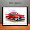 1957 Chevrolet BelAir Muscle Car Art Print Red by Rudy Edwards
