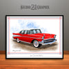 1957 Chevrolet BelAir Muscle Car Art Print Red with White Top by Rudy Edwards
