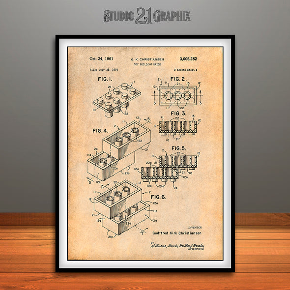 1961 Toy Building Blocks Patent Print Antique Paper