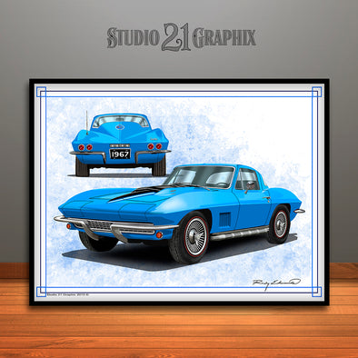 1967 Chevrolet Corvette Muscle Car Art Print Blue with Black Hood by Rudy Edwards