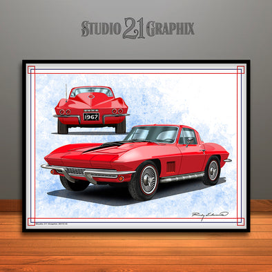 1967 Chevrolet Corvette Muscle Car Art Print Red with Black Hood by Rudy Edwards
