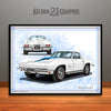 1967 Chevrolet Corvette Muscle Car Art Print White with Blue Hood by Rudy Edwards