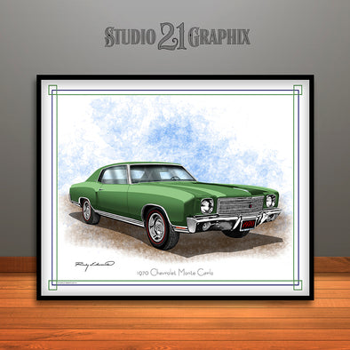 Green 1970 Monte Carlo Muscle Car Art Print By Rudy Edwards