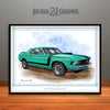 1970 Ford Mustang Boss 302 Muscle Car Art Print, Grabber Green