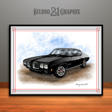 Black 1970 Pontiac GTO Muscle Car Art Print By Rudy Edwards
