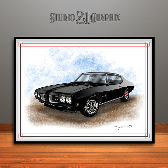 Black 1970 Pontiac GTO Muscle Car Art Print By Rudy Edwards