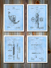 Barber Shop Patent Prints Set of 4 Patent Prints Light Blue