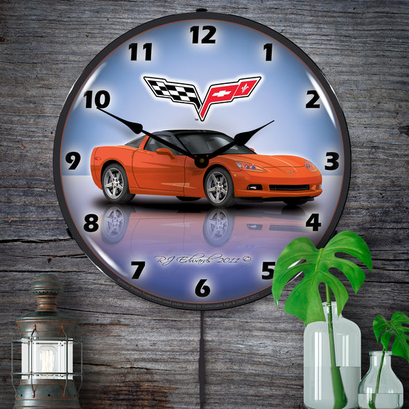 C6 Corvette Inferno Orange LED Clock