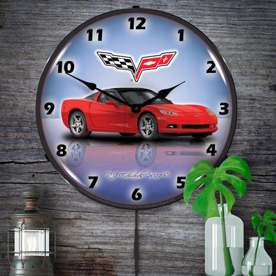 C6 Corvette Torch Red LED Clock