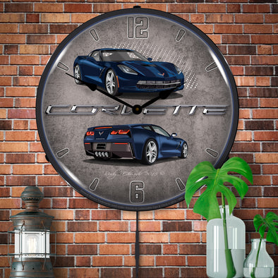 C7 Corvette Night Race Blue LED Clock