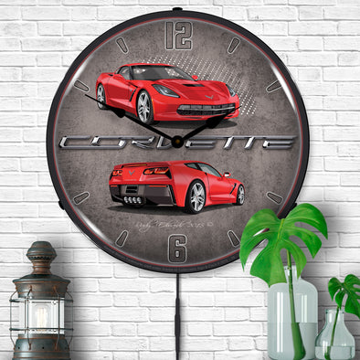 C7 Corvette Torch Red LED Clock