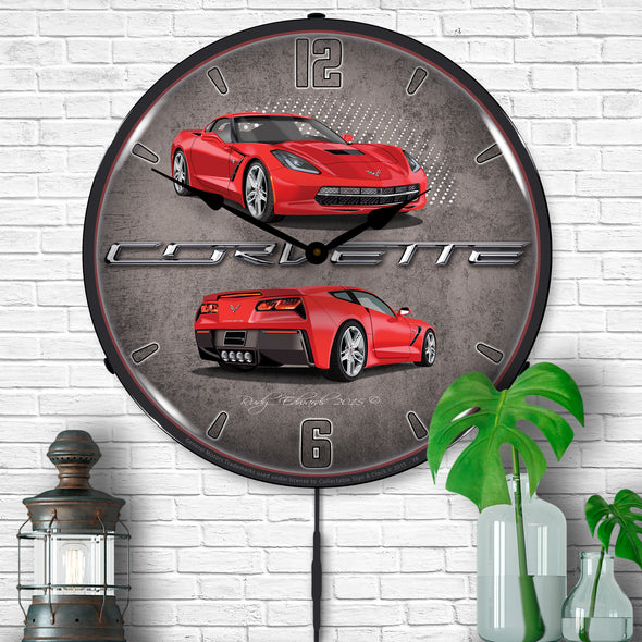 C7 Corvette Torch Red LED Clock