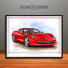 C7 Chevrolet Corvette Muscle Car Art Print, Red