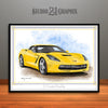 C7 Chevrolet Corvette Muscle Car Art Print, Yellow