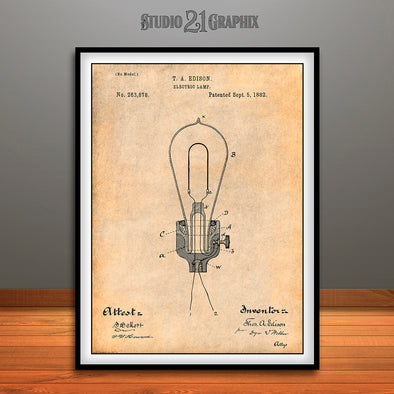 1882 Edison Bulb Patent Print Antique Paper