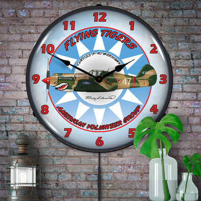 Flying Tigers Curtiss P-40 Warhawk Aviation LED Clock