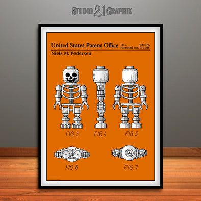 1996 Toy Skeleton Figure Colorized Patent Print Orange