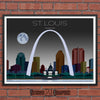St Louis in Moon Light, Missouri Skyline Watercolor Art Print